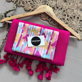 Pink Handloom Khadi Cotton Saree With White Heart Print Blouse
